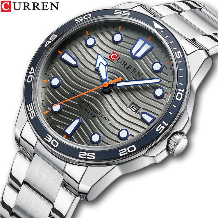 CURREN Men's Steel Band Fashion Business Watch Quartz Calendar Men's Watch Waterproof for Students