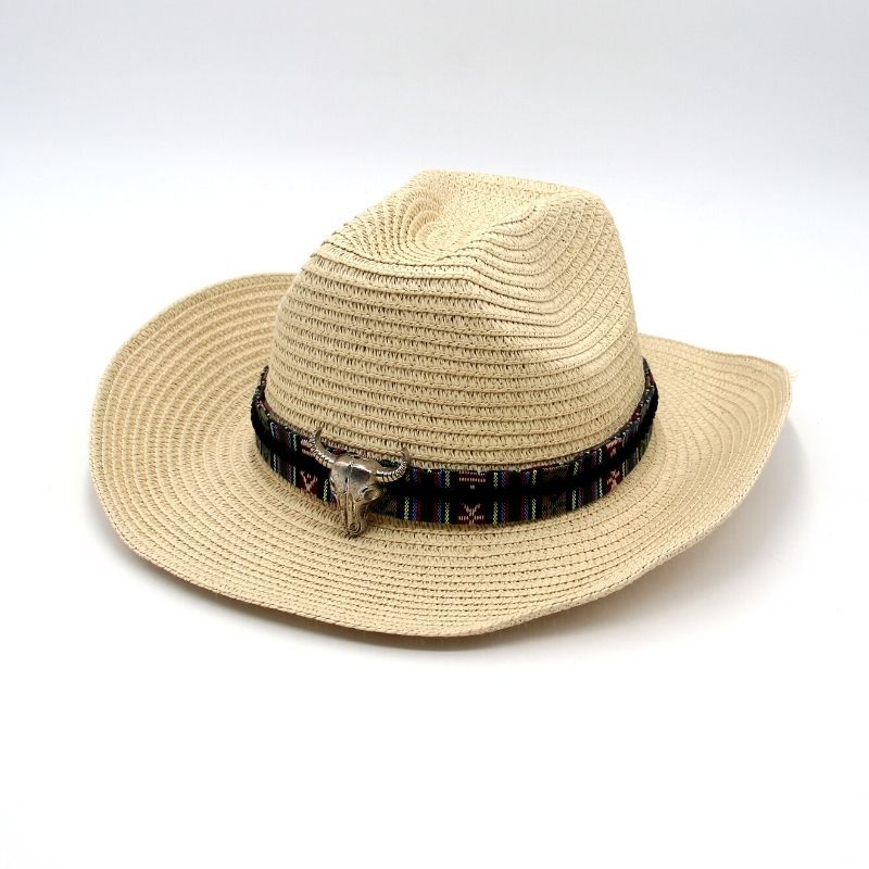 Шляпа из соломы «Западный пастух» Специальная шляпа Верх Коровья голова Деним Солнцезащитная тень Тибетский этнический стиль Шляпа