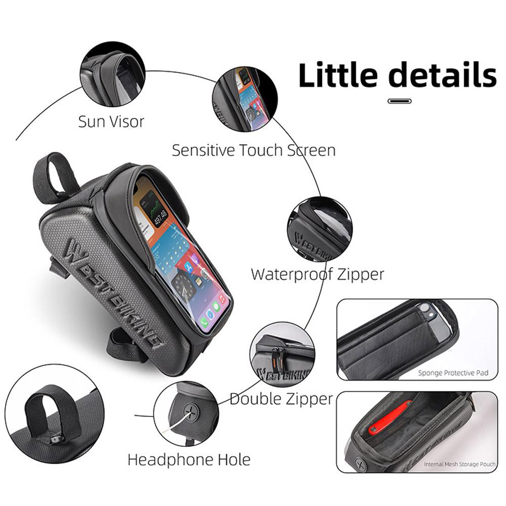 Водонепроницаемая сумка для велосипеда Сумка на раму велосипеда с передней трубкой Сумка для мобильного телефона с сенсорным экраном Двойная молния Велоспорт