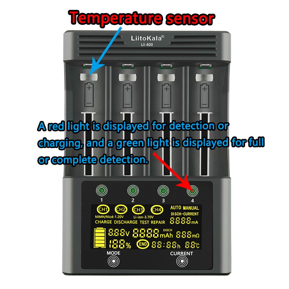 LiitoKala Lii-600 Li-ion-3.7V Ni-MH1.2V Battery Charger 4 Slots Independent Charging Portable 18350