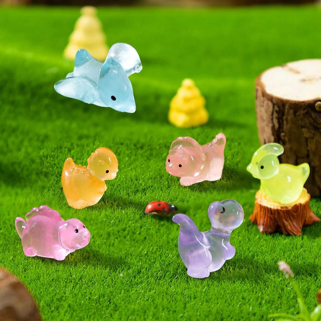Non-Toxic 20Pcs Luminous Dinosaur Figurines Glow In Dark Mini Resin Animals For Fairy Garden Decor Gift