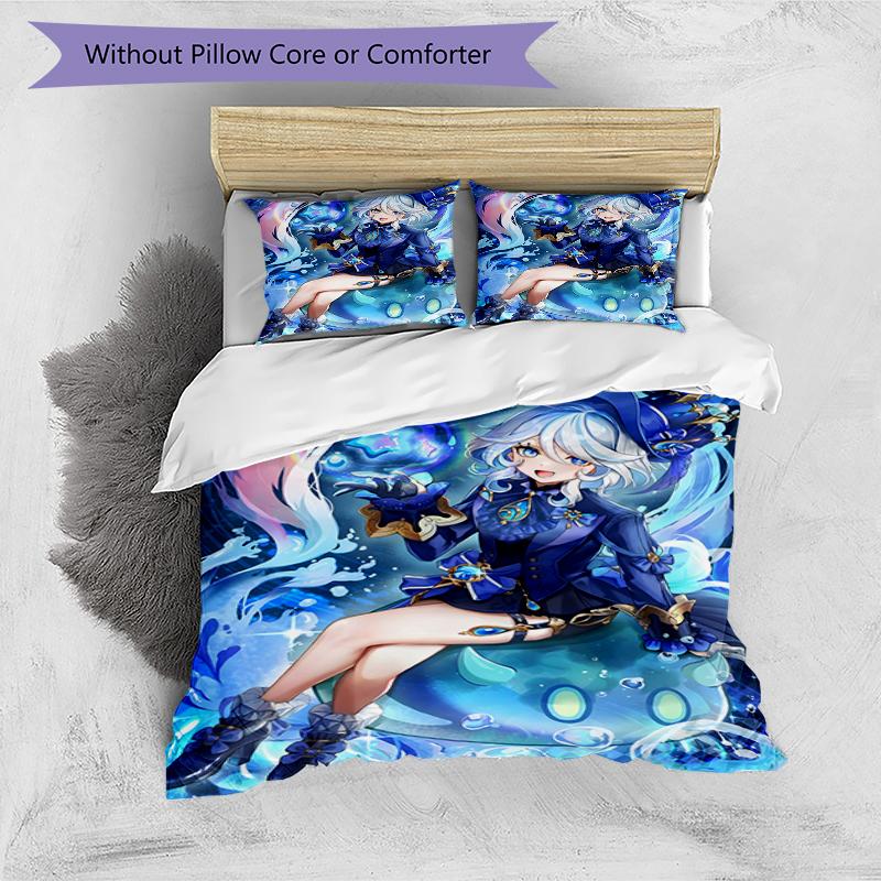 3pcs Genshin Impact Furina1 Design Cover Set - HD Printed Bedding with 1 Cover and 2 Pillowcases - Perfect for Home and Dorm Decor