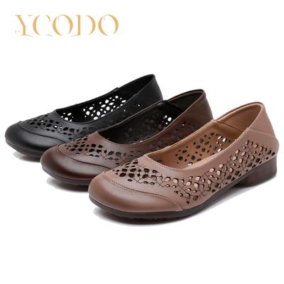 Кожаная нескользящая женская летняя удобная повседневная обувь средней продолжительности на мягкой подошве