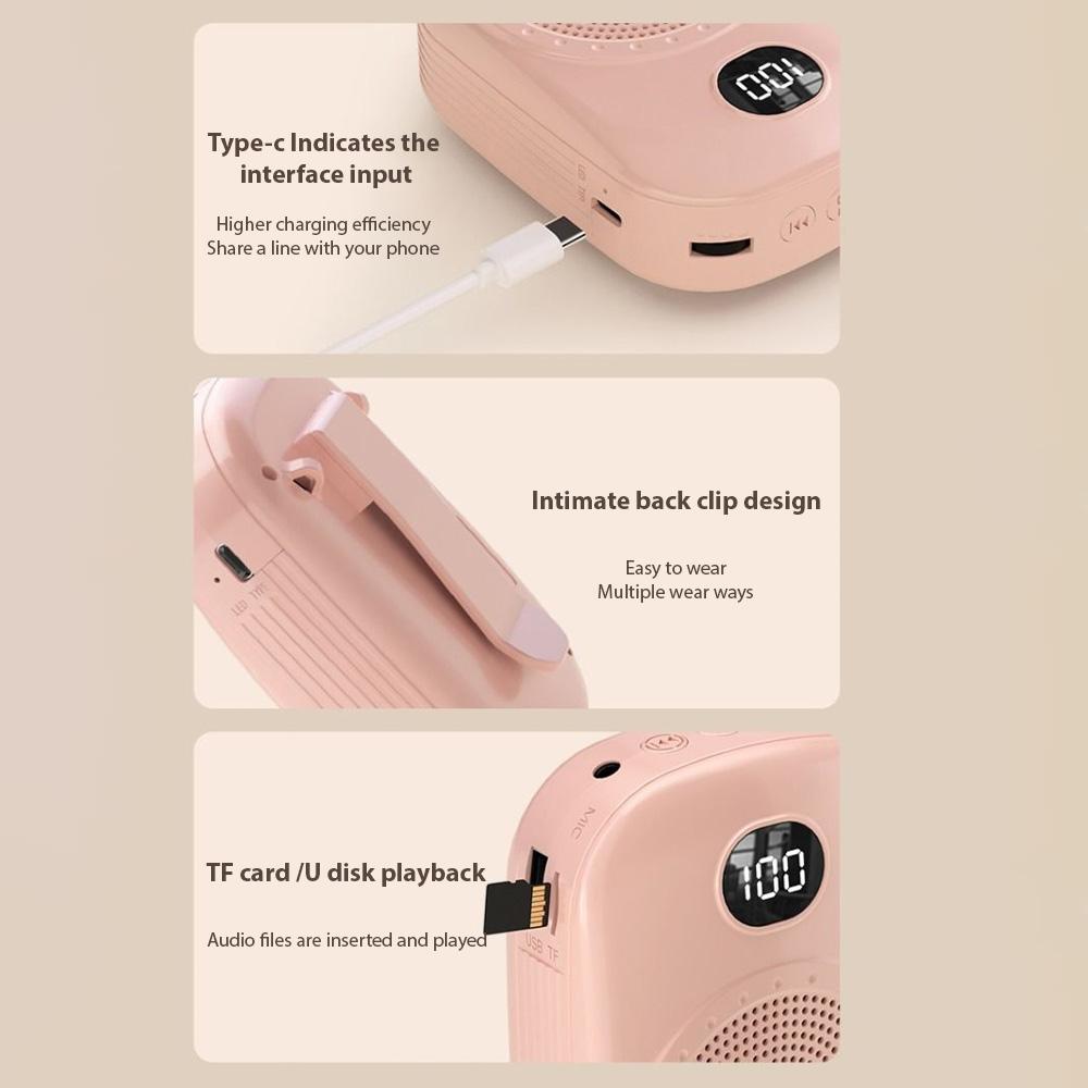 Voice Amplifier Portable Megaphone PA System with Wired Head Mounted Microphone BT Wireless