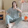 Summer Women's Ice Silk Pajamas Homewear Set Ins Korean Vertical Stripes Simple Pajamas Loose Girls Homewear Set