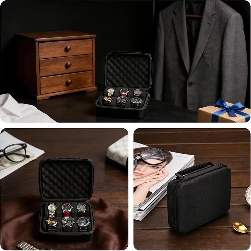 1pcs 6 Slots Hard Shell Watch Storage Box, Carry Case, Display Organizer, Watch Box Holder Display Cabinet, Ideal For Gifts