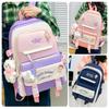 Middle School Boys and Girls School Bags Fashion Canvas Color Blocked Primary Student Backpack 5 Pcs Set Satchel with Tutoring Bag