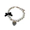 Pet Collar Faux Pearl Dog Collar with Heart Bowknot Charm Adjustable Straps Imitation Crystal Pet Collar Jewelry Accessories