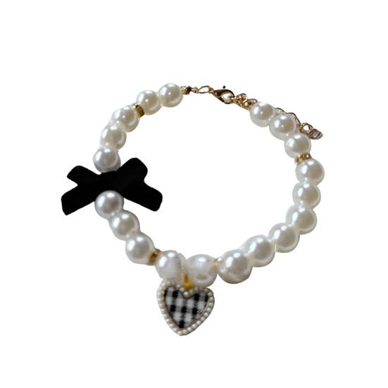 Ошейник для домашних животных, ошейник для собак с искусственным жемчугом и бантом в форме сердца, регулируемые ремни, ошейник для домашних животных с искусственным кристаллом, ювелирные изделия, аксессуары