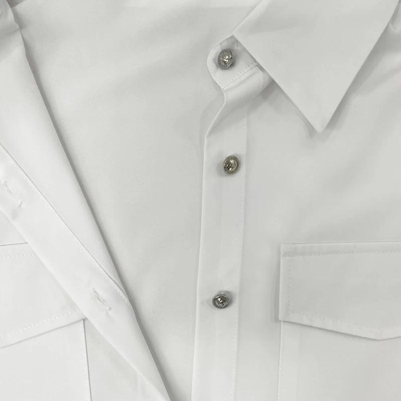 Женский комплект из двух предметов, осенний офисный простой однотонный однобортный комплект с длинными рукавами-фонариками, рубашка на пуговицах, топ, свободные брюки, новинка 2024 года