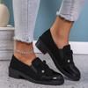 2024 New Casual Loafers for Women with Bow Thick Heels Plus Size Leather Shoes