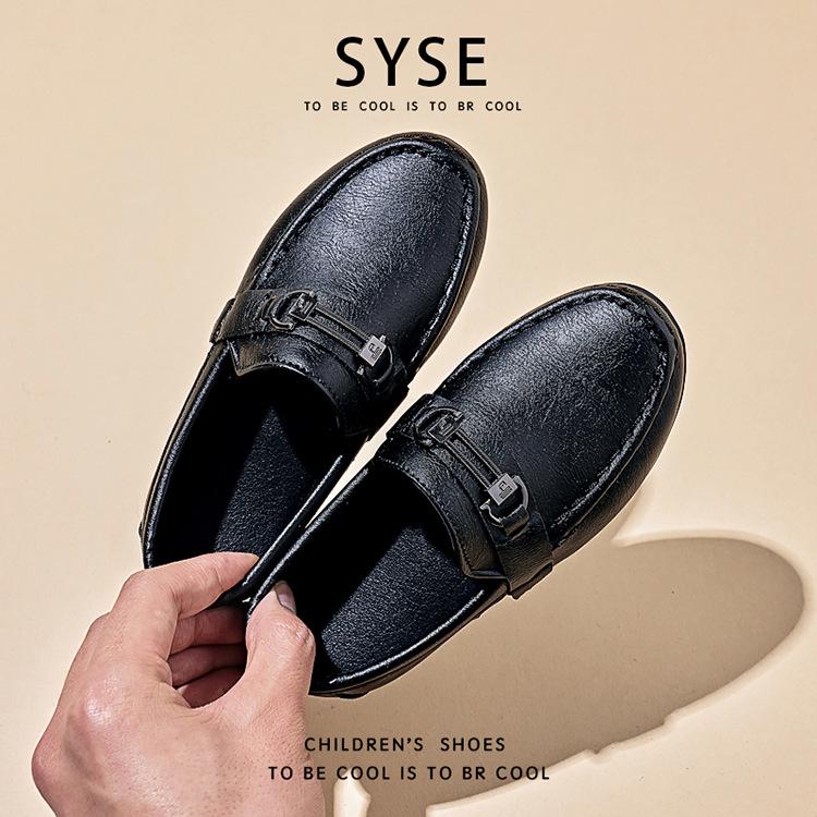 Boys' 2024 Spring/Autumn Soft Sole Leather Shoes for Kids - Shallow Mouth Casual One-Step Toe Shoes for Middle/Large Children