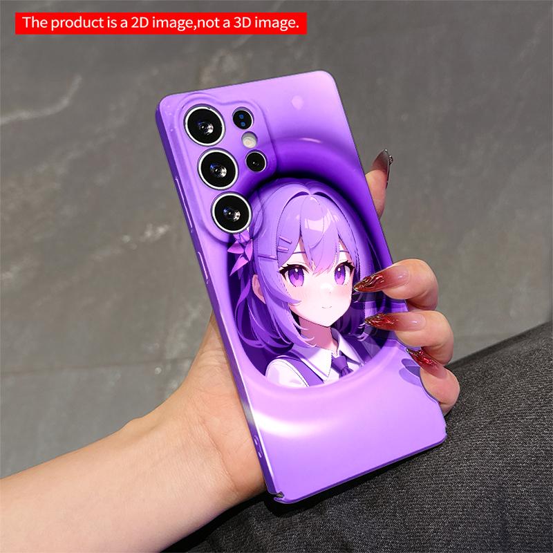 2DFlat Samsung phone case Purple Girl Peeking Through Ring Hole Phone Case Applicable to Galaxy S22 S23 S24 S25ULTRA S26 A12 A13 A14 A15 A16