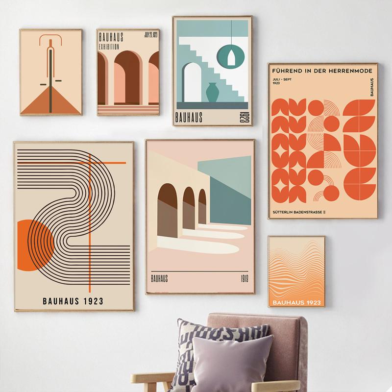 Абстрактные картины на холсте в стиле Баухаус, выставка, архитектурные геометрические постеры и принты, настенные художественные фотографии, украшение для дома, гостиной