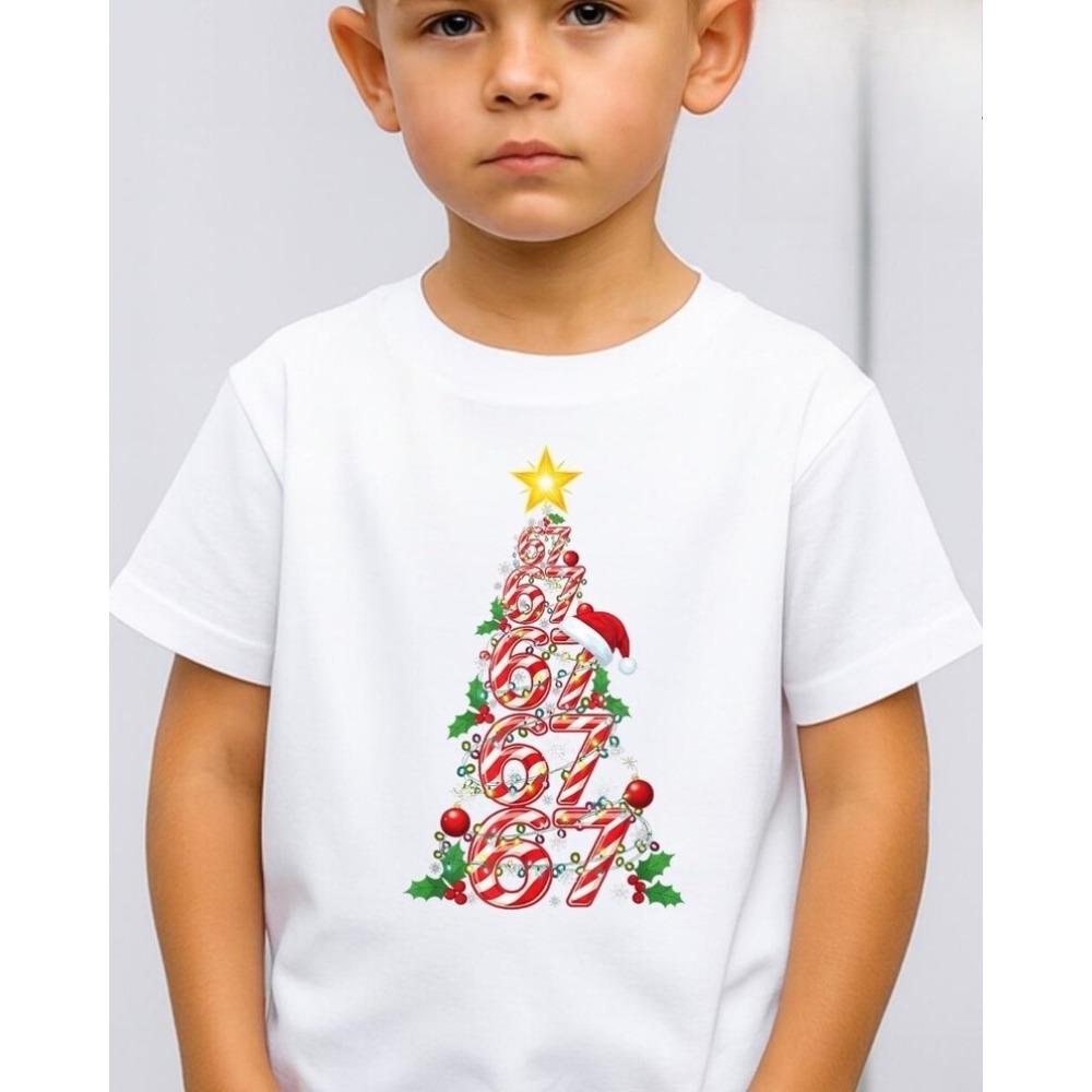 2025 Funny 67 Christmas Costume Shirt Trendy Christmas 67 Tree Printed Tshirt Children Boys and Girls Holiday Tee Kids Xmas Tops