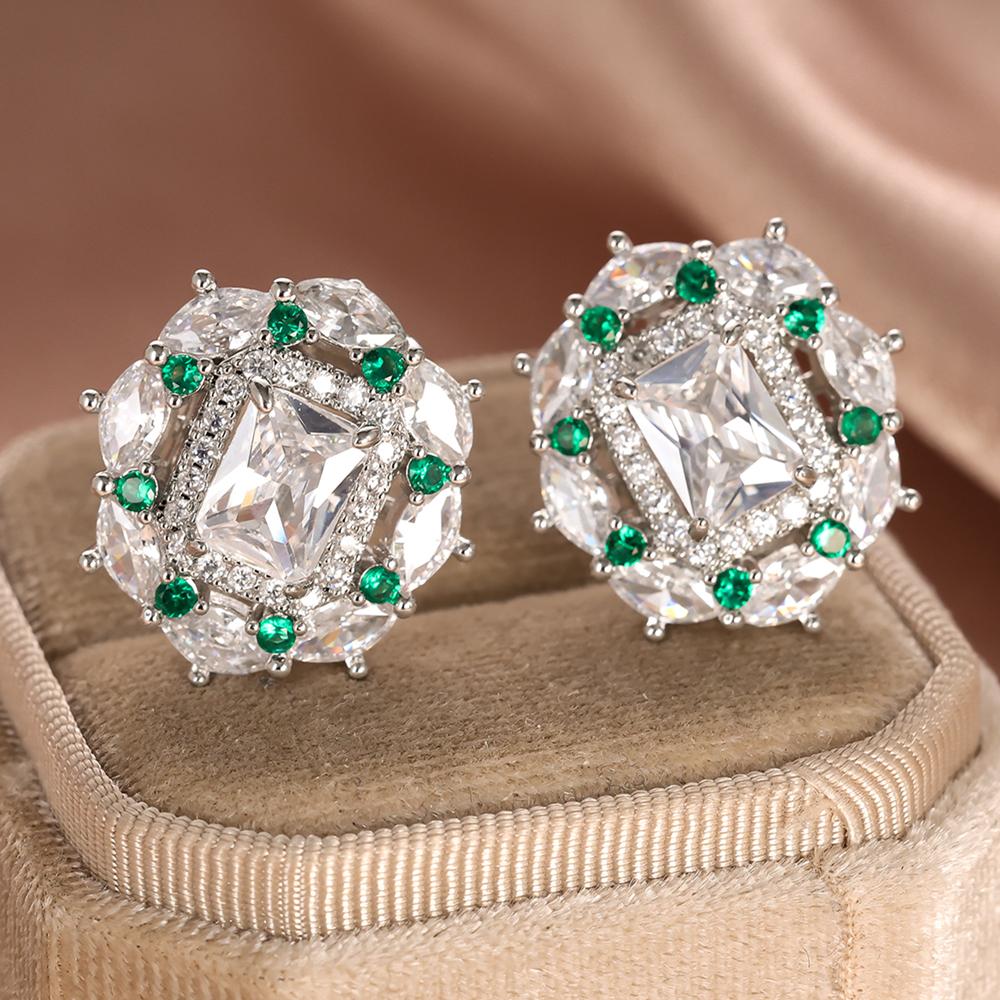 Silver Color Square Geometric White Cubic Zirconia Drop Earrings for Women Wedding Accessories Daily Fine Jewelry