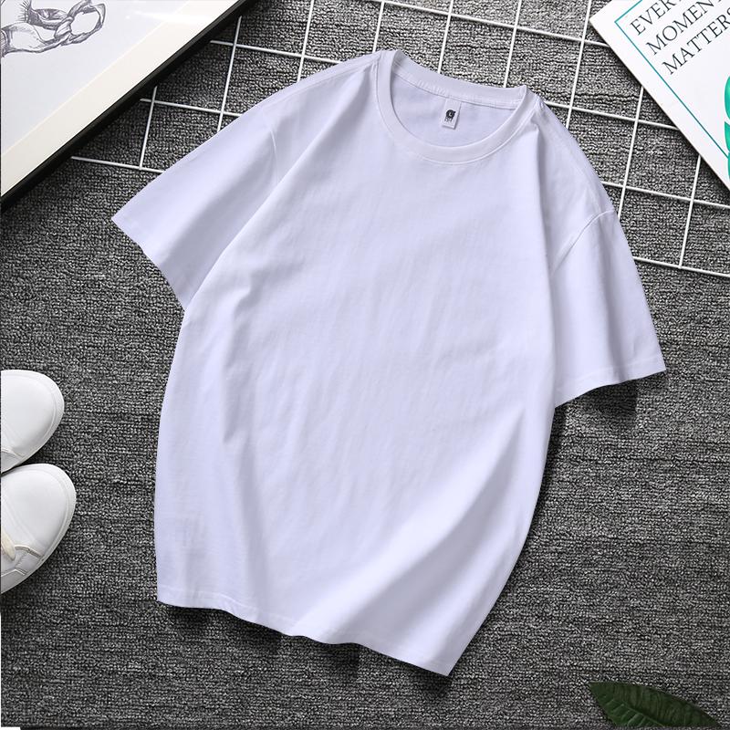 Zirunking Long-staple Cotton Short-sleeved T-shirt Unisex Top Youth Casual Solid Color Loose Round Neck Half-sleeved Top CHANGRONG