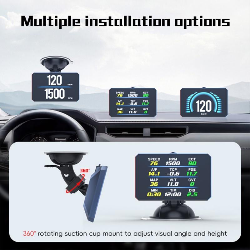 P16 Автомобильный HUD OBD2 ЖК-дисплей Head Up Display Спидометр км/ч, миль/ч Тахометр Температура ОЖ Расход топлива Давление Турбины