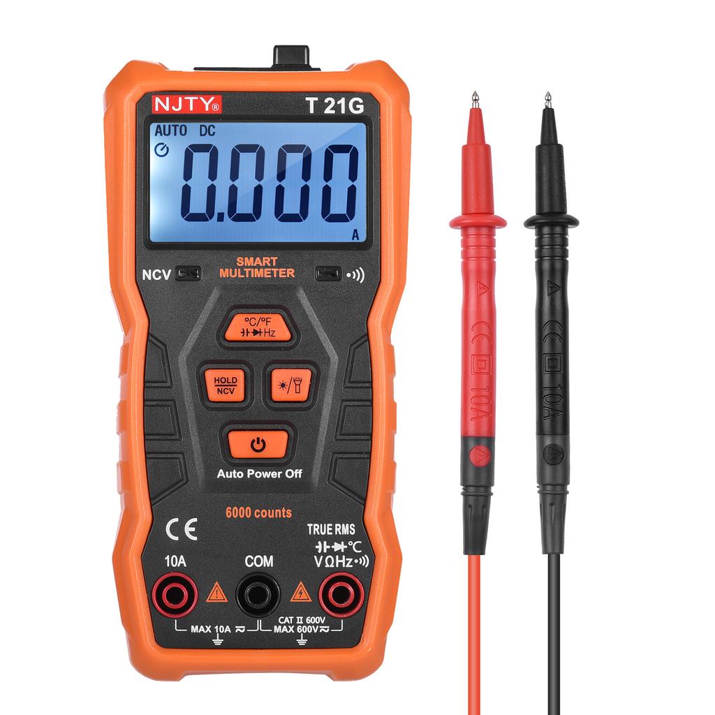 NJTY T21G Мини-умный мультиметр, 6000 отсчетов, истинное среднеквадратичное значение, универсальный счетчик, карманный размер, компактный 2-дюймовый ЖК-дисплей