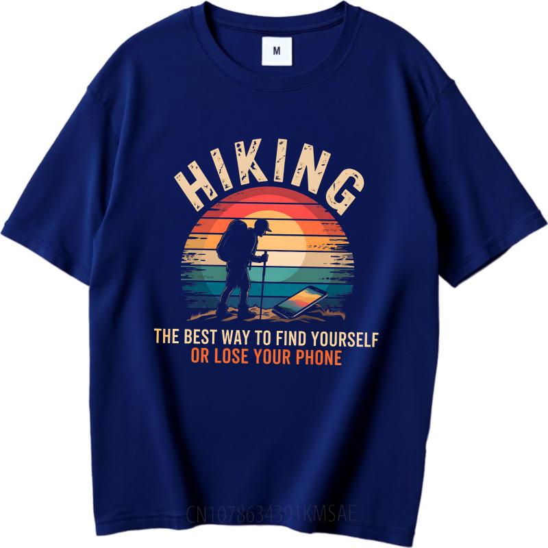Anime Man Summer Tshirt Hiking Sunset Hiker Phone Nature Adventure Outdoors Exploration Short Sleeve Cotton ONeck Women