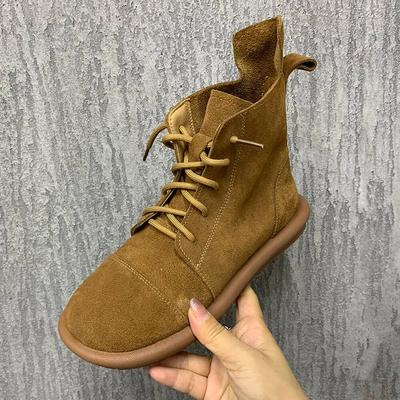 Модные кожаные женские ботинки, ботильоны на шнуровке, повседневные ботинки больших размеров на плоской подошве, противоскользящая женская обувь