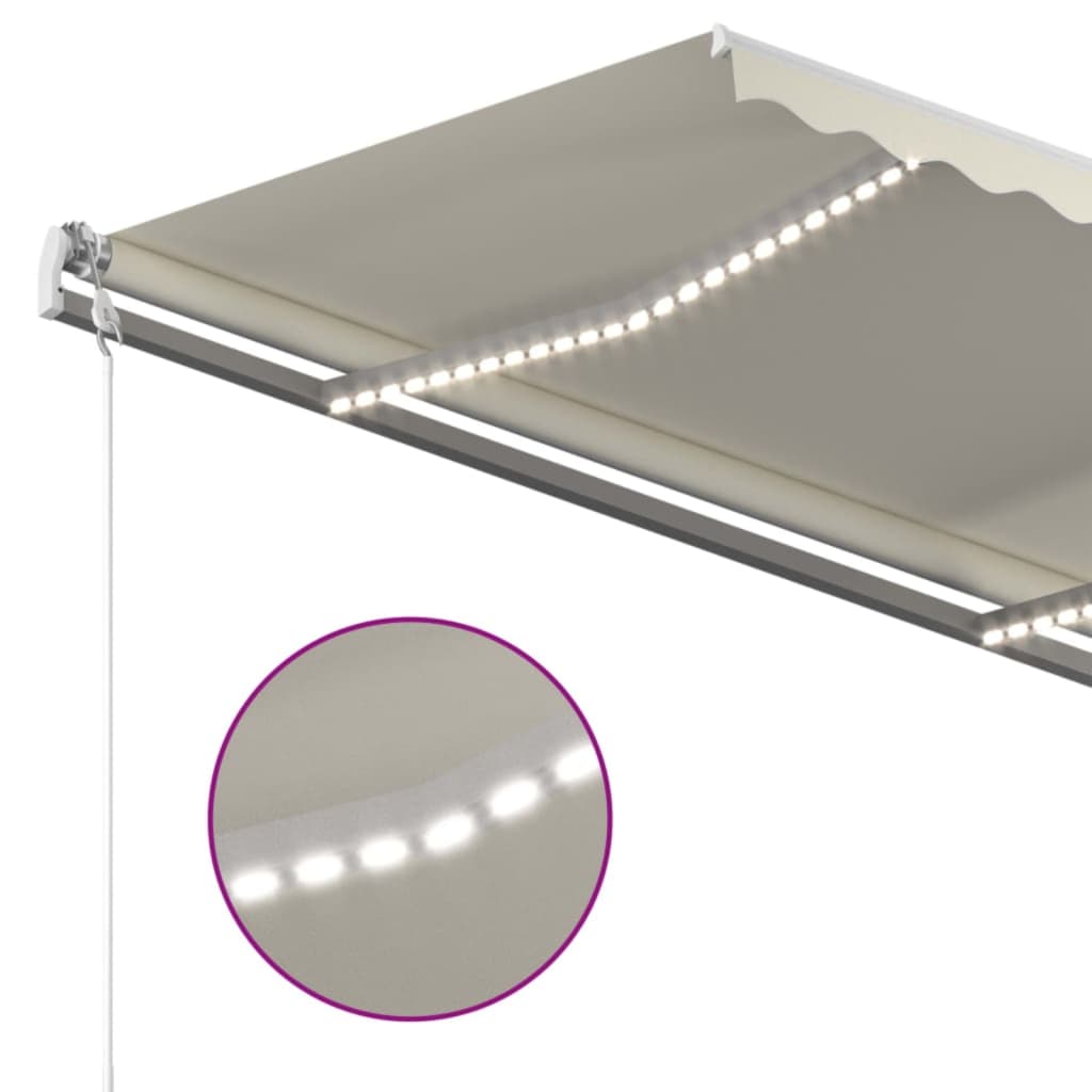 Manual Retractable Awning with LED Lights 450 x 300 cm Cream