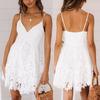 Fashion Womens Sexy Backless Sleeveless V-Neck Lace Solid Camis Mini Dress