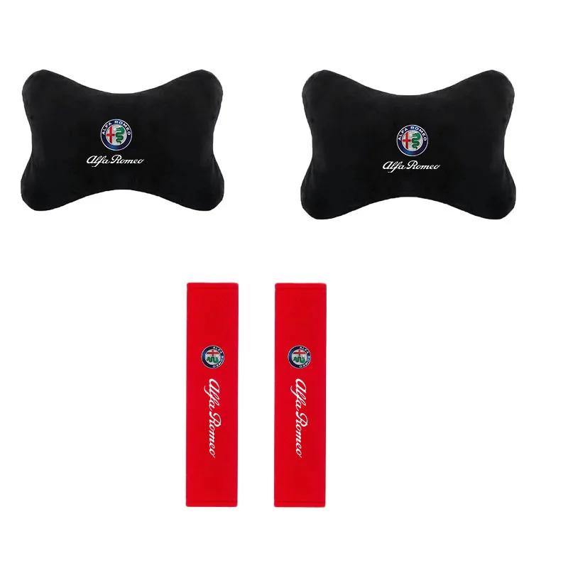 OUVKF1 Car Seat Belt Protect Shoulder Pad Cover Headrest Neck Pillow for Alfa Romeo 4C 159 Spider Giulia Giulietta 156 Tonale Mito 147