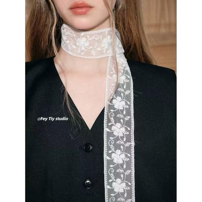 Элегантный белый кружевной французский высококачественный длинный шелковый шарф женское украшение на шею маленький шарф многофункциональный галстук лента для волос