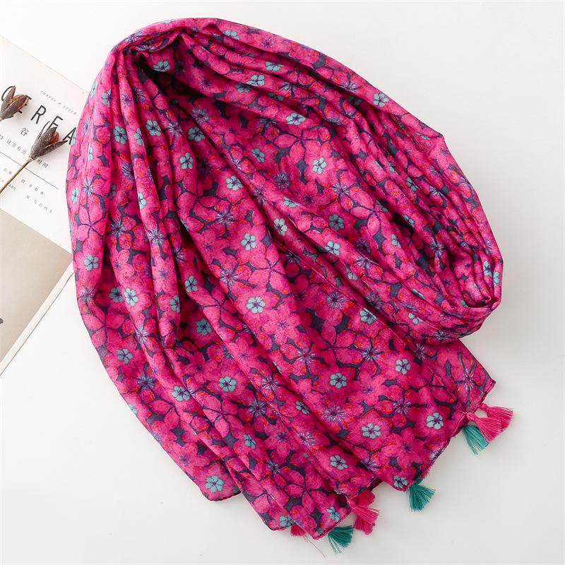 Designer Brand Women Scarf Classical Print Lady Shawls Cotton Feeling Soft Oversize Hijabs Neck Headband Tassel Foulard