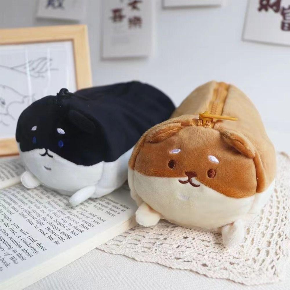 Fluffy Large Capacity Pen Case Kawaii Stationery Box Poatable Corgi Modeling Pencil Pouch  Supplies