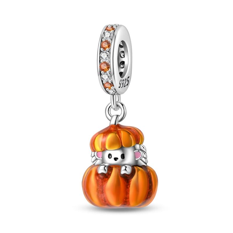 New 925 Silver Charm Beads Pendant Pumpkin Maple Leaf Autumn Series Charms Fit Original Bracelets Fine Jewelry