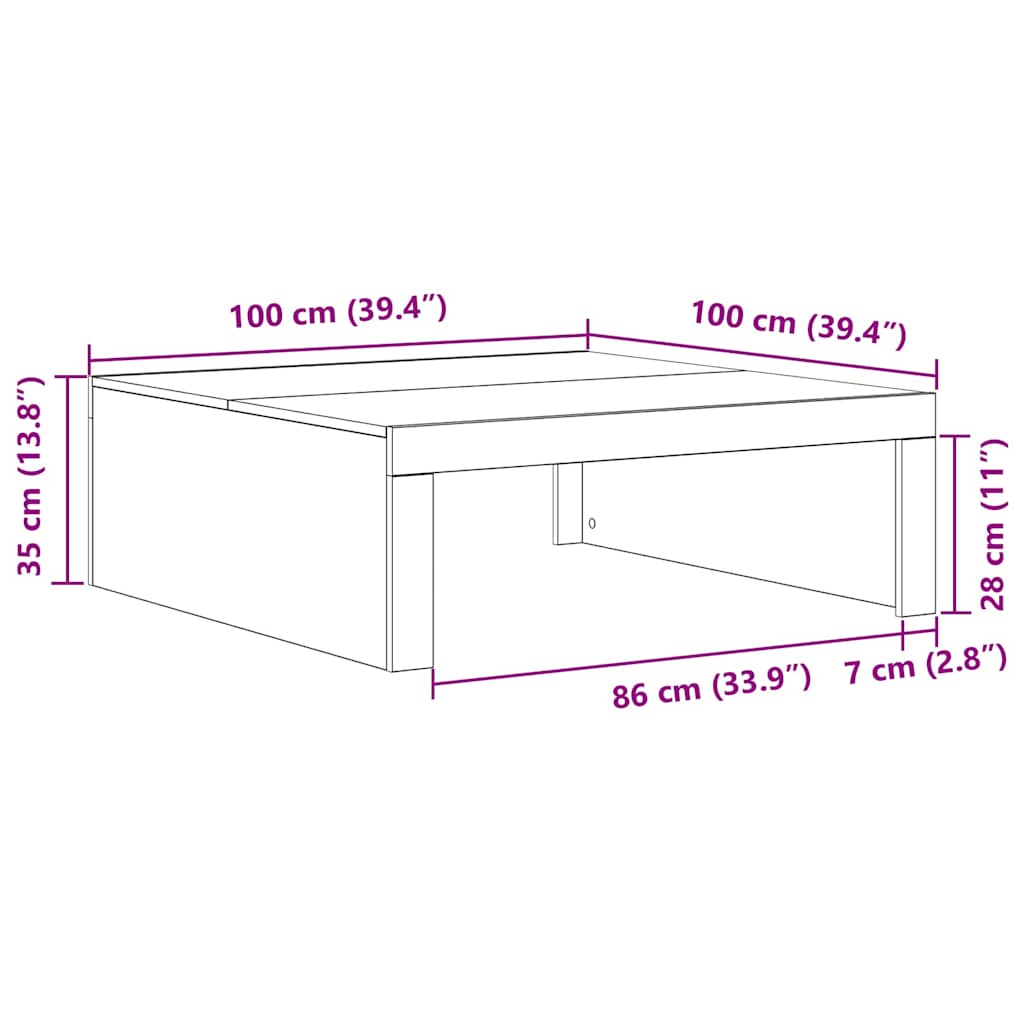 Coffee Table Black Oak Look 100 x 100 x 35 cm Engineered Wood