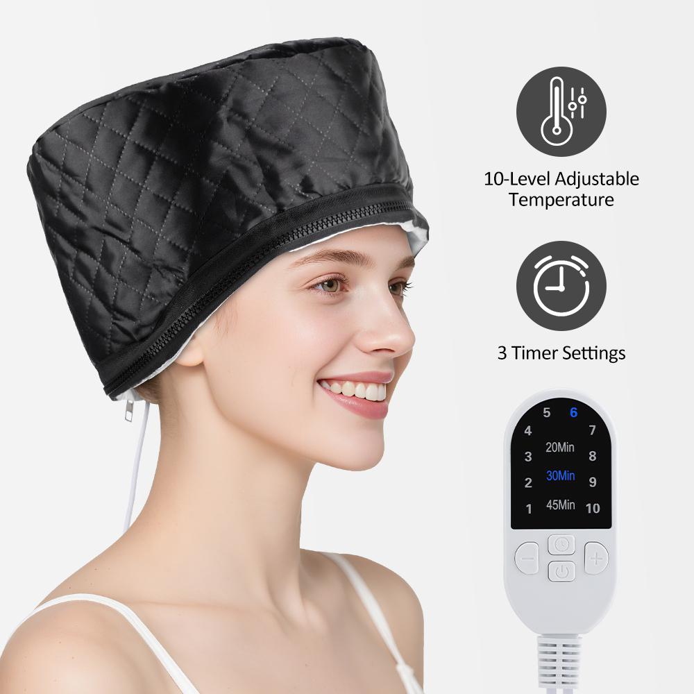 Home Salon Hair Steamer Cap Women Electric Portable Heating Hat Hair Oil Baking Mask Cap 3 Timer Deep Conditioning Bonnet Black