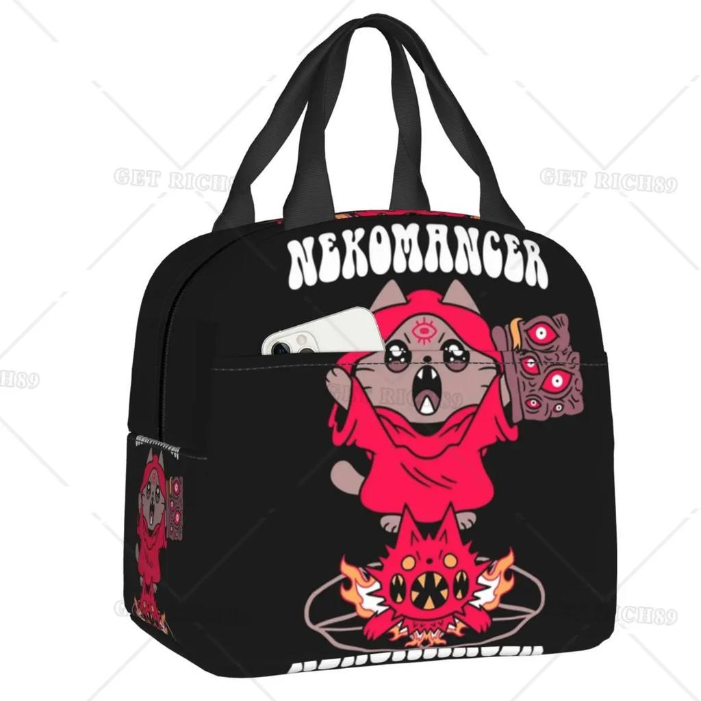 Satanic Cat Insulated Lunch Bag Waterproof Thermal Cooler Lunch Box with Side Pocket for Women Men Kids Camping Travel