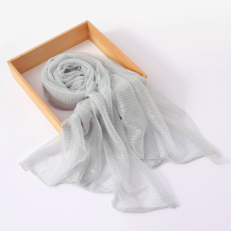 Женские мерцающие хиджабы Однотонный шарф Эластичная пряжа Жатый платок Мусульманский исламский тюрбан Блестящий однотонный шарф Головной убор Обертывание