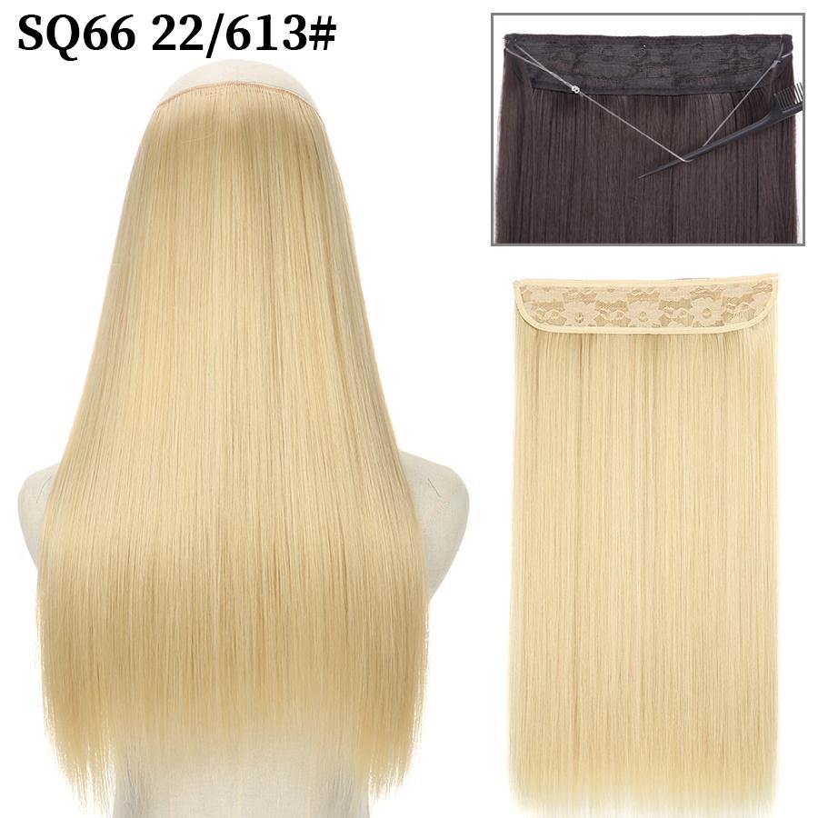 MISS WIG Synthetic Invisible Fish Wire No Clip Wavy Hair Extensions Long Hairpiece Natural Black Brown Blonde for Women Fake Hair Piece