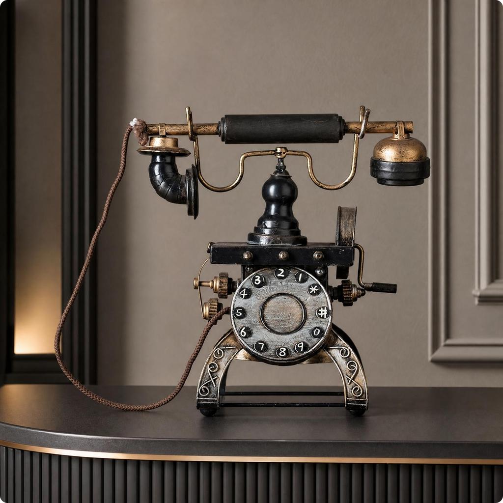 Rotary Dialing Disc Telephone Decor Intricate Details Freestanding Vintage Phone