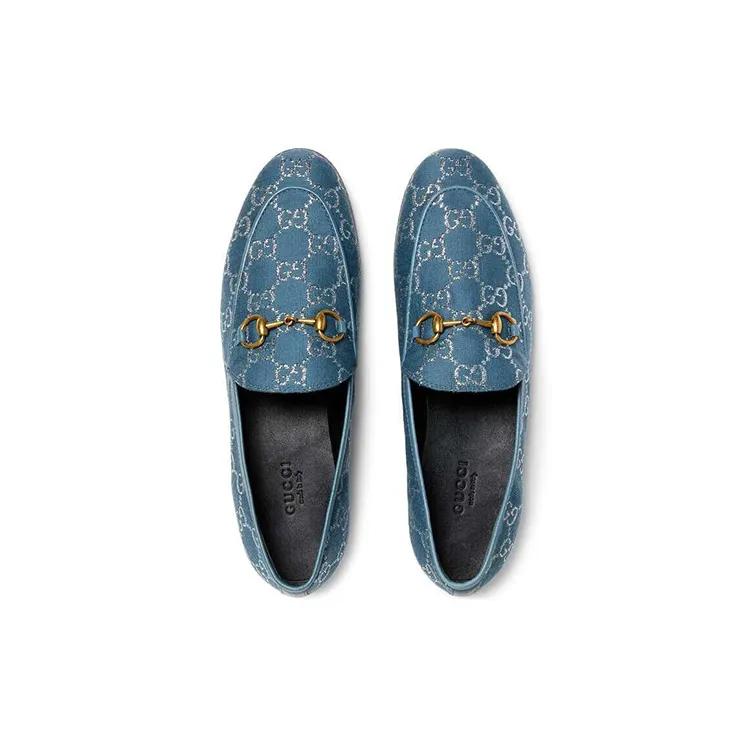 GUCCI Jordaan Loafers Women's Blue (Unisex) Women's Casual Unlined Shoes 431467 2C820 4691