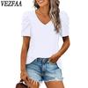 Женские модные повседневные летние весенние однотонные блузки и рубашки с v-образным вырезом и короткими рукавами с принтом