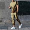 Summer Men's Trousers Tracksuit 2 Piece Set Fashion Tops Tees Short Sleeve T Shirt+Long Sweatpants Oversized Men Clothing