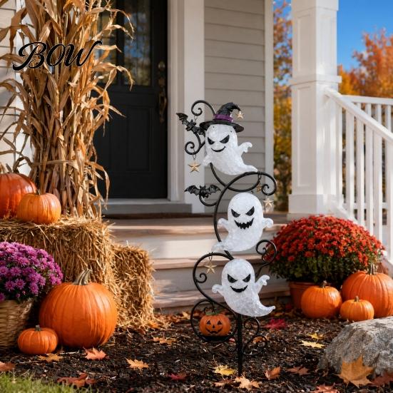 Wrought Iron Ghost Yard Stake Halloween Garden LED Light, Waterproof Ground Decorative Stakes for Lamp, Outdoor Lawn Path Decoration Holiday
