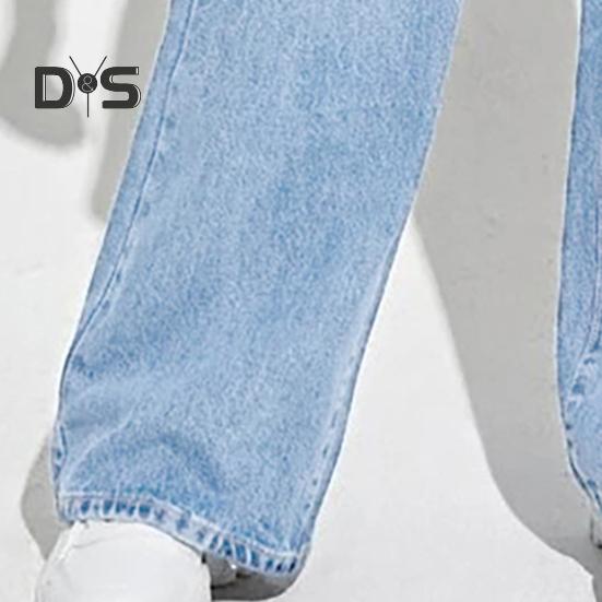 Женские джинсовые брюки с высокой талией, эластичные широкие джинсы с карманами, повседневные прямые джинсовые брюки на лето и осень