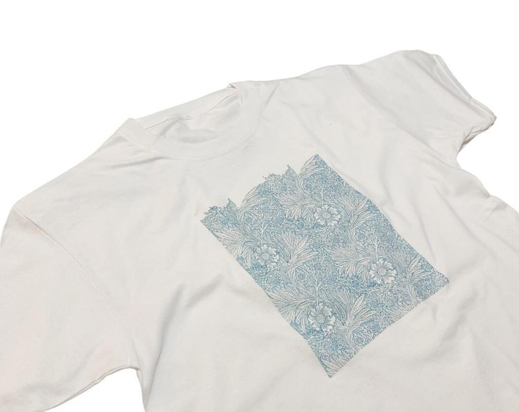William Morris Blue Marigold T-Shirt, Retro Floral Art Print