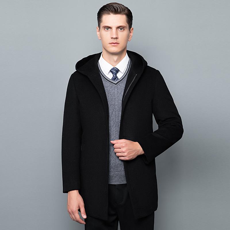Осенне-зимнее двухстороннее шерстяное пальто с капюшоном, мужское двухстороннее джинсовое пальто средней длины, ветровка, мужское классическое пальто для молодежи и людей среднего возраста