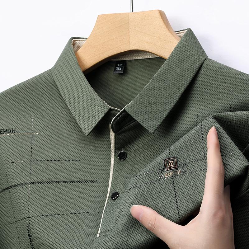 2025 Новинка Осени Мужская Футболка Поло с Длинным Рукавом для Среднего Возраста, Деловая, Удобная, Однотонная, с Воротником