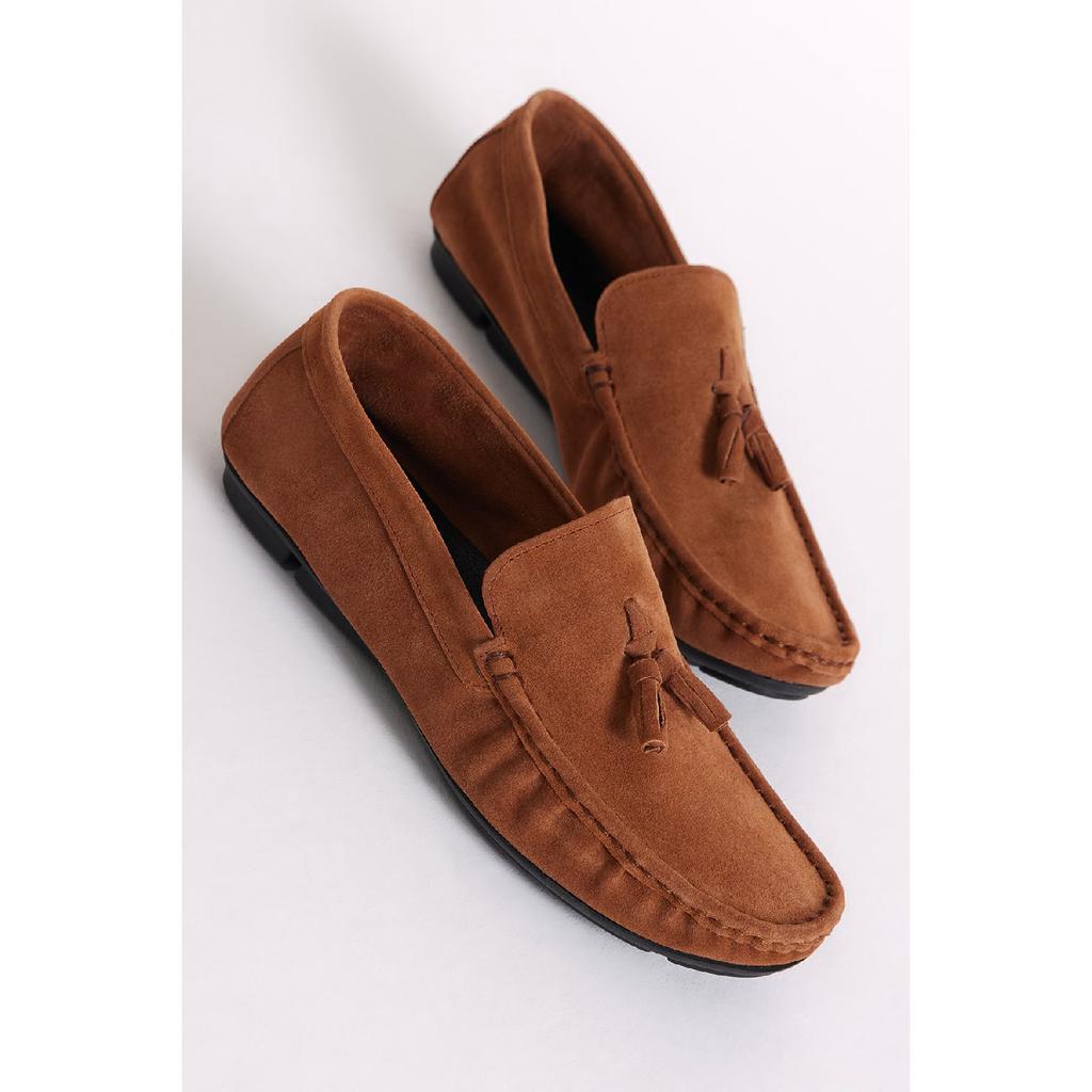 Мужские замшевые лоферы из натуральной кожи синего цвета с кисточками спереди