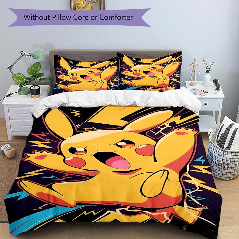 3pcs bedding set Pikachu Electric Includes 1 Comforter + 2 Pillowcases, Without Pillow Inserts, Soft Comfortable,a0910244