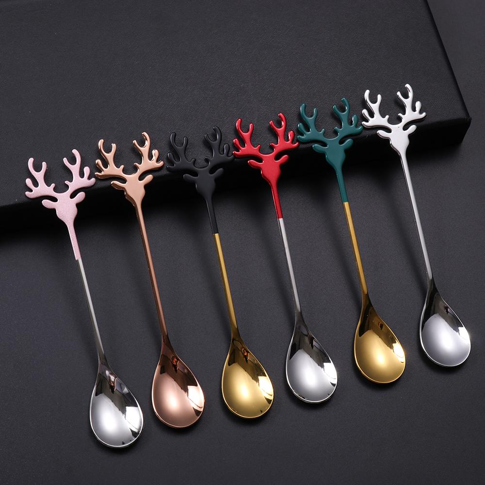Tableware Stirring Spoon Christmas Deer Head Christmas Spoons Xmas Antlers Tea Scoop Coffee Scoops