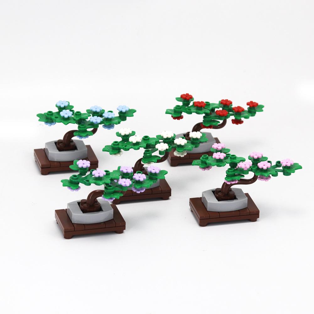 Сборка из мелких частиц, строительный блок, цветочный шар, сосна, горшечная композиция из пяти лепестков, декоративная сцена, садовое растение